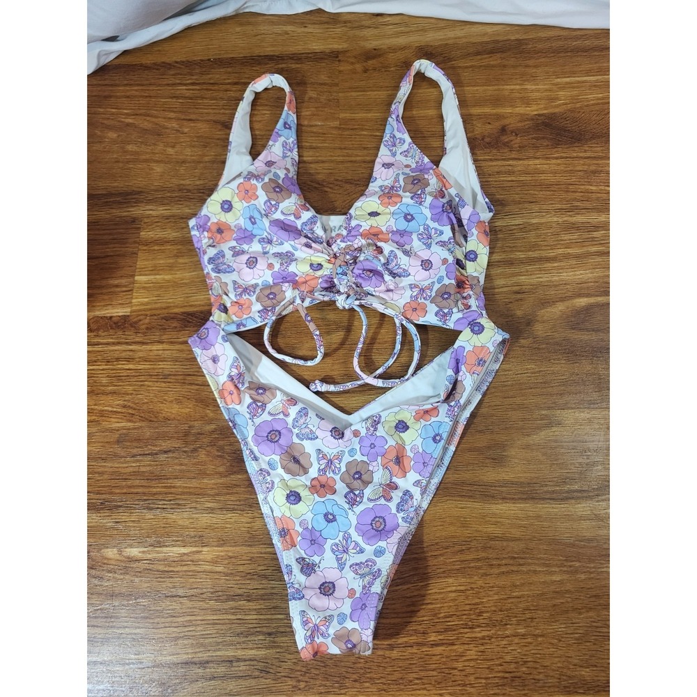 Frankies Bikinis Emma Cheeky High Leg One Piece Swimsuit Size Small Butterfly